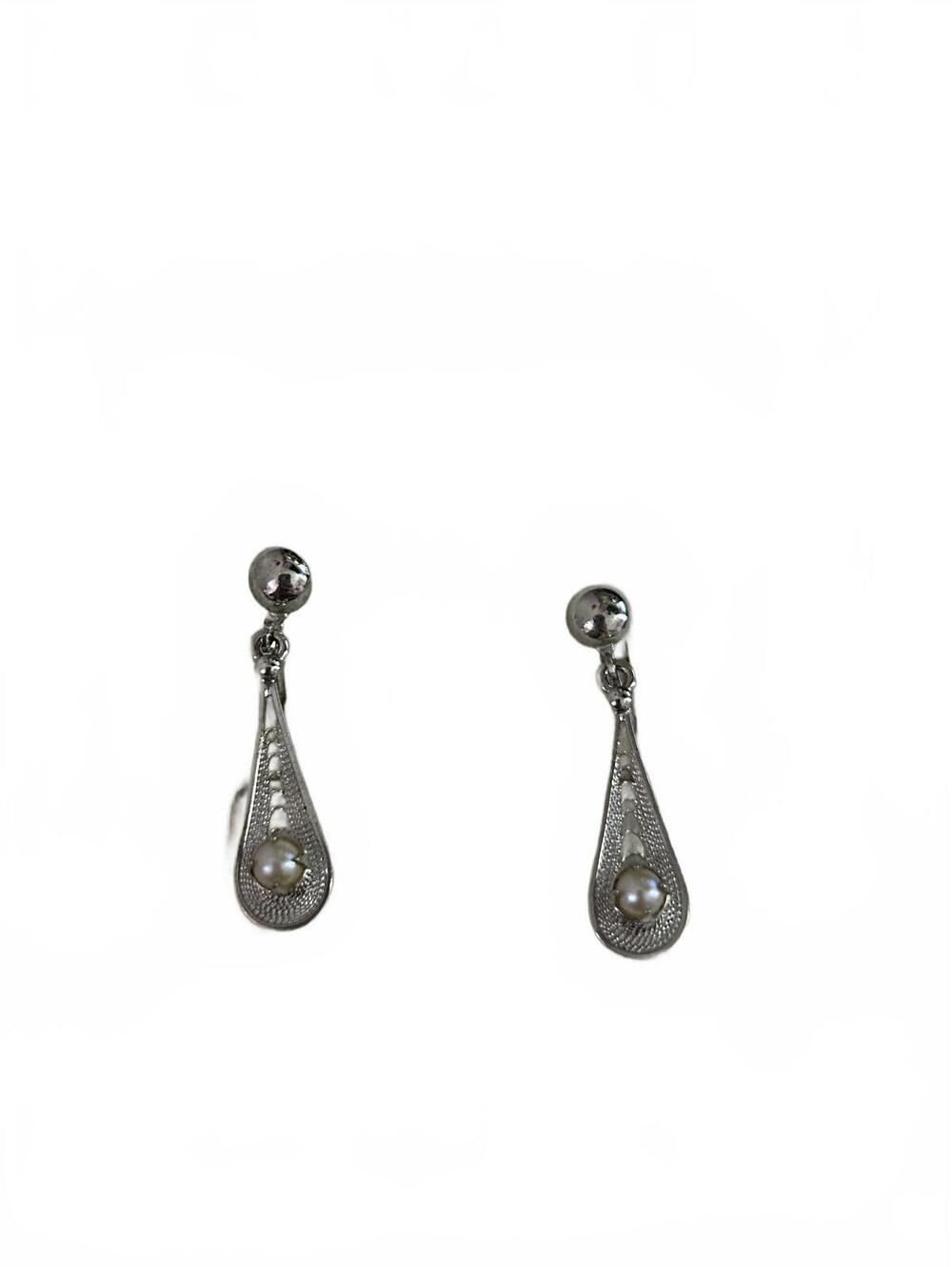 Silver-tone Drop Earrings with Real Pearls